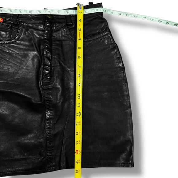 Vintage 1980s Leather Skirt Black Rainbow Patch Brazil Grunge Goth Punk Pride - Picture 8 of 8